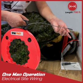 Fish tape Wire Puller 100ft - Easy to use Cable Puller Tool with Double Loop Tip - Flexible Wire Fishing Tools for Walls and Electrical Conduit - 1/8 Steel Fish Tape Durable Housing - RamPro