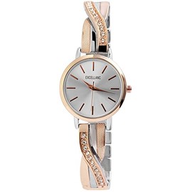 Excellanc Women's Watch with Metal Strap High-Quality Quartz Movement Link Bracelet Street, Silver Rose Gold