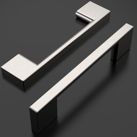 Amerdeco UK0035 Furniture Handles, Brushed Nickel, 96 mm, Hole Spacing, Drawer Handles, Door Handles for Kitchen Cabinets, Wardrobe, Pack of 5