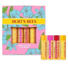 Burt's Bees Ideas de regalo: juego de bálsamo labial In Full Bloom, cera de abejas original, limón de fruta de dragón, piña tropical y fresa, tratamiento labial de origen natural, 4 tubos, 0.15 onzas.