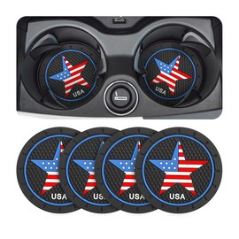 AUCELI 4 Pack Car Cup Holder Coasters, Colored American Flag US Flag Insert Car Cup Coaster, 2.75 Inch Anti Slip Shockproof Embedded Drink Mat, Vehicle Interior Decor Accessories