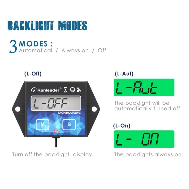 Engine Hour Meter Backlight Inductive Tachometer Digital Tacho Hour Meters