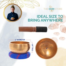Ohm Store 4" Tibetan Singing Bowl Set — Meditation Sound Bowl Handcrafted in Nepal for Yoga, Chakra Healing, Mindfulness, and Stress Relief — Unique Spiritual Gifts for Women and Men