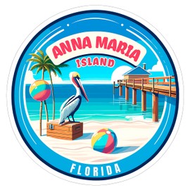 Anna Maria Island Florida Sticker Travel Outdoors Decal Vinyl Small Waterproof for Water Bottle Mug Passport Scrapbook Notebook Laptop Tumbler Skateboard Computer Phone 4" ID44990