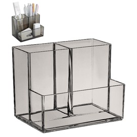 PAVIKE Pen Stand, Acrylic, Pen Stand, Stylish, Pen Holder on the Desk, 3 Tier Compartments, Pen Stand, Dust and Dirt Not Conspicuous, For Organizing Your Desk Stationery, Pens, Small Items, Stationery