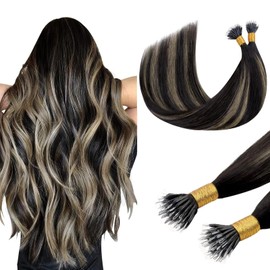DOORES Nano Hair Extensions Human Hair, Natural Black to Light Blonde Nano Hair Extensions, 14 Inch Hair Extensions Nano, 50s 50g Human Hair Extensions, Nano Bead Hair Extensions