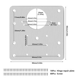 Honeueuen 10 Pack Hinges Repair Plate with Screws, Stainless Steel Hinge Repair Plate Kit, Kitchen Cabinet Cupboard Door Hinge Repair Brackets with Screws for Kitchen Furniture Wardrobe