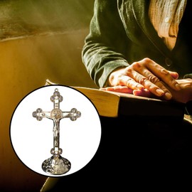 Kopinma Cross Statue Figure, Standing Crucifix Jesus Christ Cross with Base, Alloy Cross for Home Chapels Decoration and Religious Gifts (Gold)
