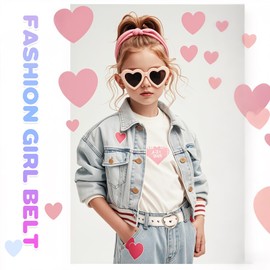 OZIO 5 Pcs Girls Belt Cute Heart Shape With Metal Buckle Kids PU Leather Waist Belt Elastic Stretch Adjustable Waist Belt for Girls Dress Pants Jeans