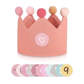 Birthday Crown Hat, with 0-9 Number Signs Cute Muslin Kids Birthday Crown Reusable Decorative Birthday Hat Party (Pink)