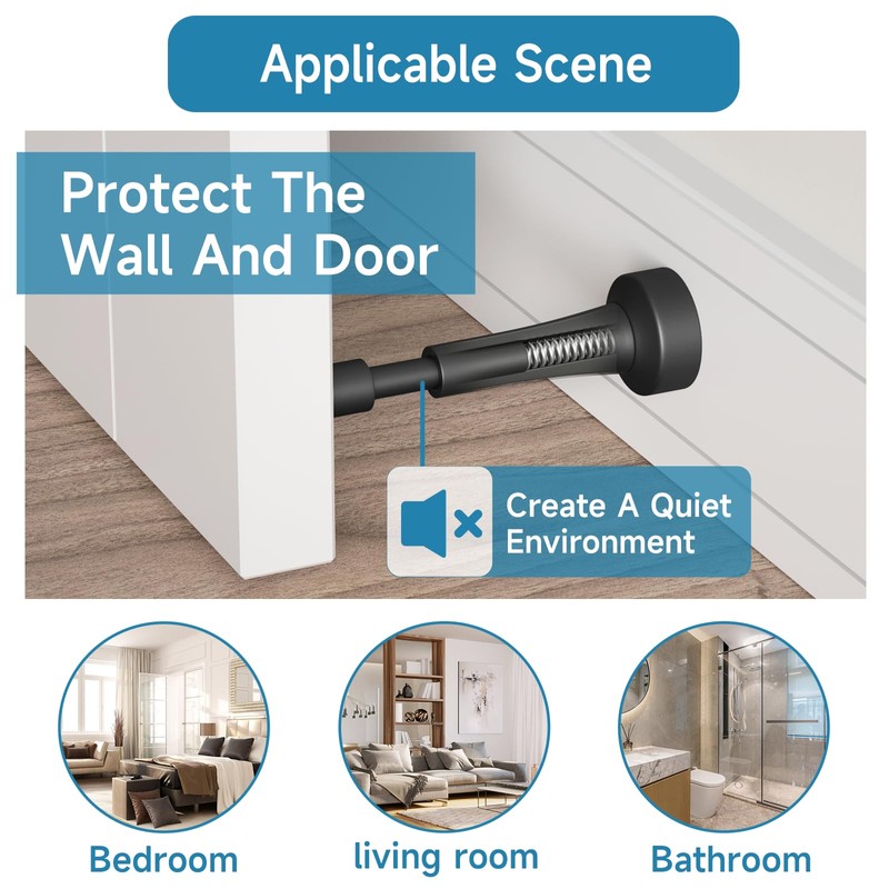 Matte Black Door Stoppers for Wall - 4.33 Inch Spring