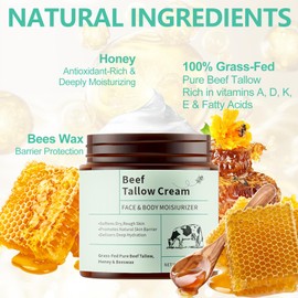UptVin 2 Stück Rindertalg Creme 120 g, Bio Grasgefütterter Talg für Hautpflege, Talg und Honig Balsam, Talg Gesichtscreme, Tiefenhydration für Gesicht & Körper, Feuchtigkeitscreme für Alle Hauttypen