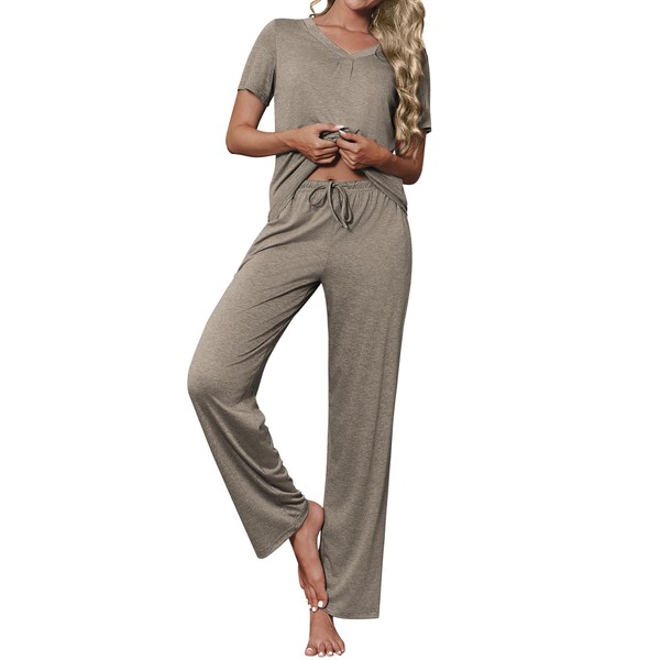 Ekouaer Women's Pajamas Set Soft 2 Piece Lounge Sets V-neck