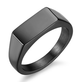 Edulex Stainless Steel Signet Ring - 316L Mens Cushion Finger Ring for Men Women - Black Rhodium Plated Cool Band Ring Jewelry for Father Husband Son Friend Size 12