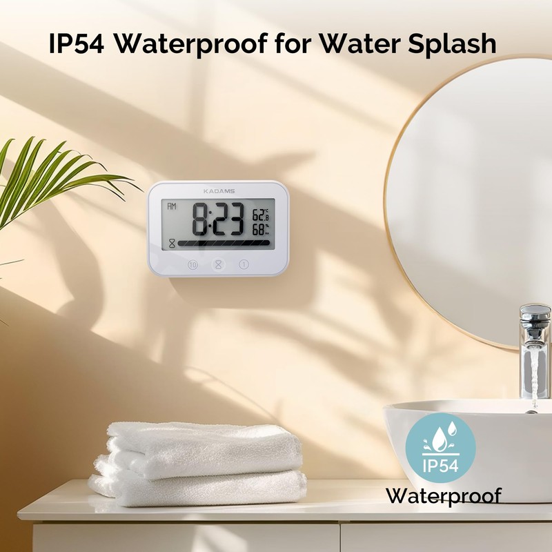 KADAMS Bathroom Shower Clock Waterproof Timer Countdown Kitchen Clock Timer
