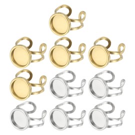 PATIKIL Stainless Ring Blank, 12mm 10 Pcs Adjustable Finger Ring Blank Base Bezel Trays Flat Pad Tray for Jewelry Making Finding DIY Carvings, Gold, Silver