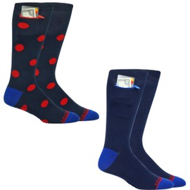 Pocket Socks Novelty Dress Socks for Men & Women - Anti Pickpocket Socks w/a Hidden Pocket - Large Casual Crew Socks Set for Men Shoe Size 8.5-12 (Navy Dot & Navy, Pack of 2)