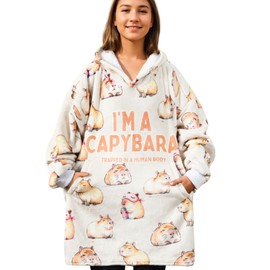 Capybara Gifts for Women, Capybara Lovers, Wearable Flannel Plush Capybara Blanket with Hoodie, Super Soft Warm Cozy with Giant Pocket - I'm a Capybara