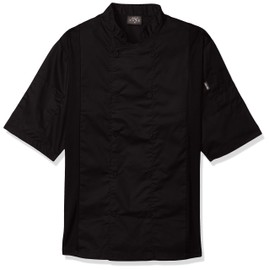 Chef Code Men's Chef Coat with Side Vents, Black, Medium