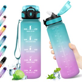 KollyKolla Trinkflasche 1L, Große Trinkflasche Sport, Wasserflasche Auslaufsicher mit Strohhalm, Trinkflasche Kohlensäure Geeignet, Fitness Trinkflasche, BPA-Frei, Sportflasche für Erwachsener, Büro