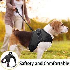 FYY Dog Harness No Pull - Breathable Adjustable Pet Harness Dog Vest Harness With Lead, Reflective Oxford Easy Control Dog Harness with Sturdy Handle for Small Medium Large Dogs L-Black