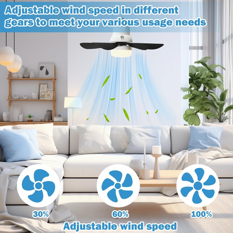 TUSAUW 17.3in Solar Ceiling Fan Light,Small Solar Powered Rechargeable Ceiling