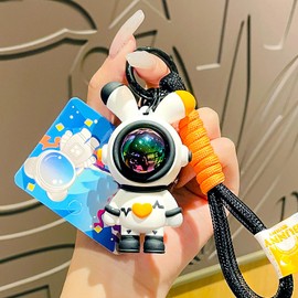 SXQYBZ Creative Cartoon Love Lightning Astronaut Rabbit Keychain，Resin Animal Pendant Metal Keychain, Backpack Car Keychain (Black)