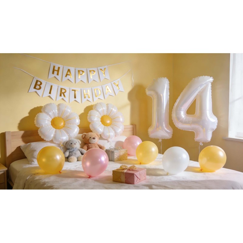 14. Set di palloncini per compleanno, con margherite, per 14