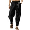Gafeng Mens Linen Harem Pants Casual Loose Fit Beach Drawstring Elastic Waist Yoga Trousers with Pockets Black