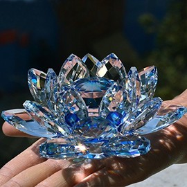 Value for Money Products Crystal Lotus Flower Bouquet Large Size Craft Home Decoration Birthday Wedding Gift Crystal Glass Blue