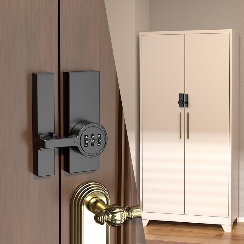 Wocoe Black 180 Degree Barn Door Lock,Mechanical Password Lock,3 Digit