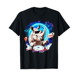 Rhinoceros Playing Drums in Space Outer Space Music Rhino T-Shirt