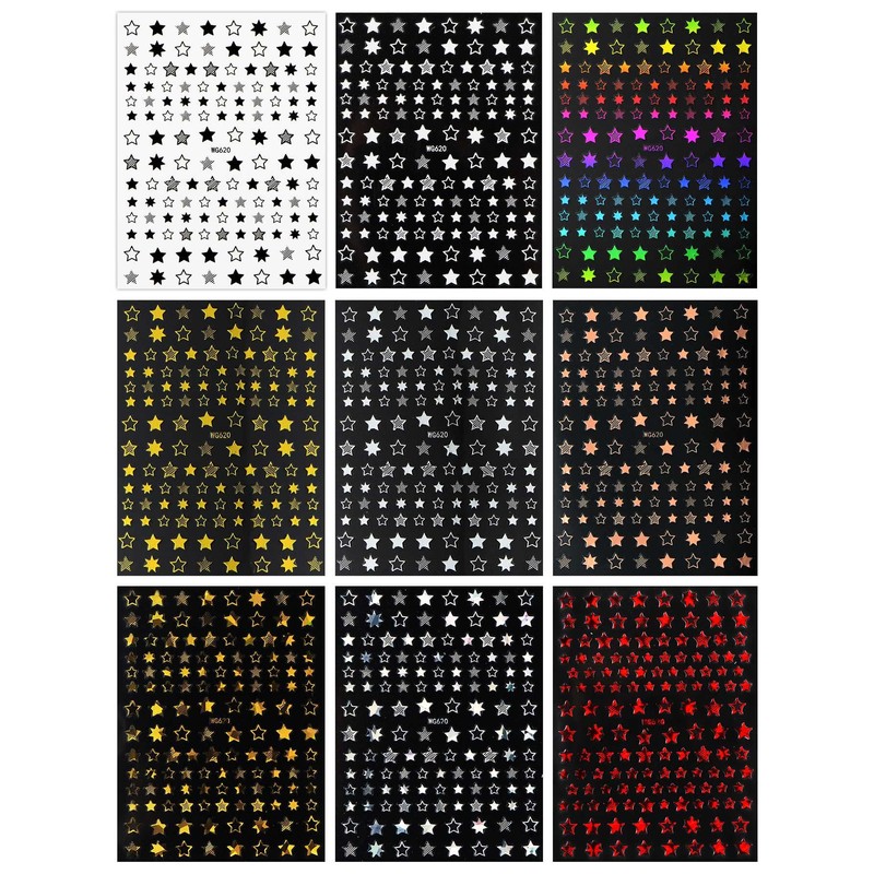 JMEOWIO Nagelsticker Bunter Stern 9 Blatt Nail Art Sticker Selbstklebend