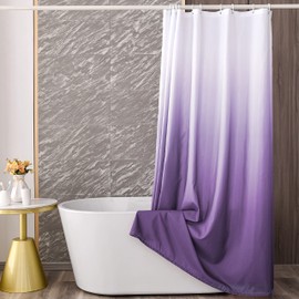 YI & ZE Ombre Dark Purple Shower Curtain Sets for Bathroom Accessories Fabric Polyester Waterproof Modern Shower Curtain Liner with 12 Hooks Purple W72xL72