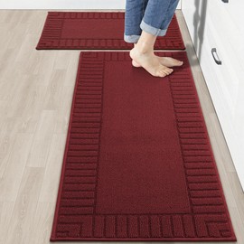 BEQHAUSE-Kitchen-Rugs-and-Mats [2PCS] Non Slip Kitchen Mats for Floor,Machine Washable Burgundy Red Kitchen Rugs,Polypropylene Kitchen Floor Mat with TPR Backing 20x30inch/20x48inch