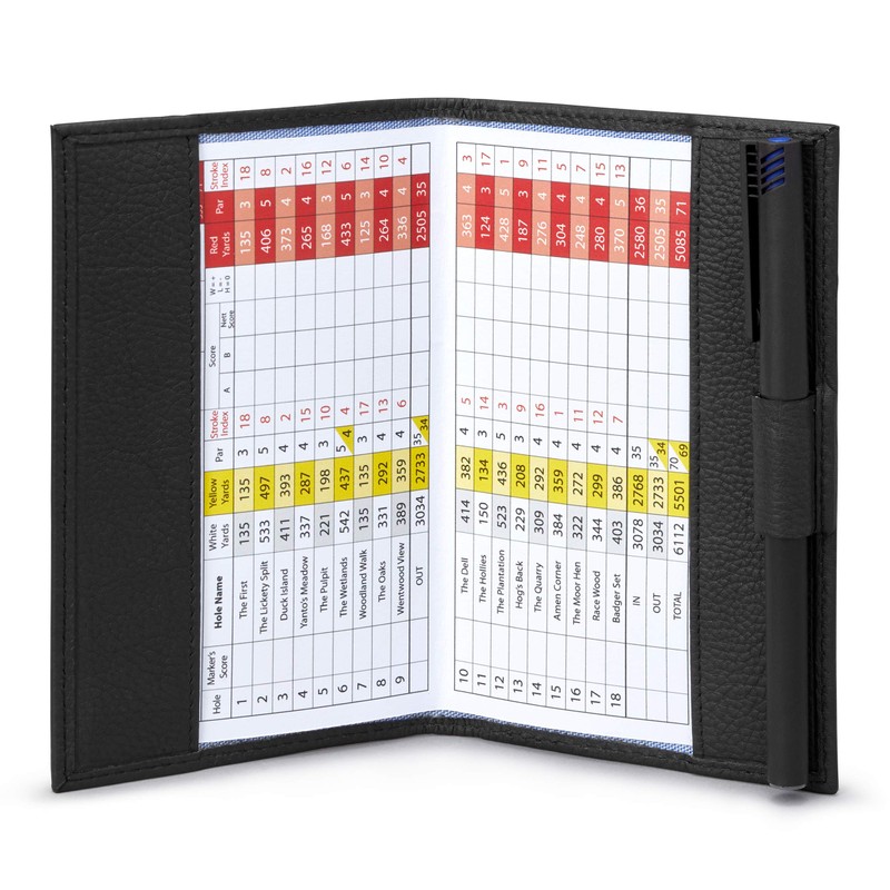 Gryphen Hoxton Leather Golf Scorecard Holder with Pen Loop (Black)