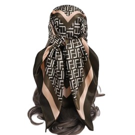 Monochrome Elegance: Women's Vacation Silk Scarf - Black and Gray F Design, Stylish Statement