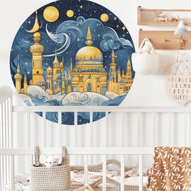 Golden Moon Castle Wall Stickers, sacinora Dreamy Night Sky Islamic Castle Cartoon Wall Decals Removable Vinyl Peel and Stick for Nursery Living Room Bedroom Art Home Decoration