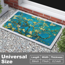Rnivvi Front Door Mat, 30"x17" Flower Theme Indoor Outdoor Welcome Mat, Heavy Duty Low Profile Anti-slip Entryway Rug for Home Entrance, Floor, Patio Entry, Mud Room, Cute Van Gogh Almond Tree Doormat