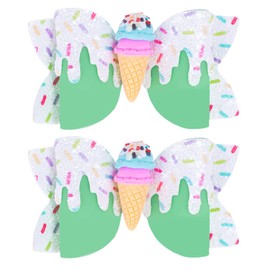 Ice Cream Hair Bow Clips, 3.4 Inch Sparkly Confetti Sprinkle Birthday Hair Bows Full Lined Metal Alligator Clips Boutique Bow-knot Hair Accessories for Girls Toddlers Kids Teens - Green