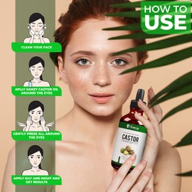 Kanzy Organic Castor Oil for Eyelashes and Eyebrows 100ml Cold Pressed Castor Oil for Hair Growth 100% Natural and Pure Castor Oil with Brushes For Hair, Beard, Nails and Skin