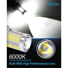 Yorkim 7443 led bulb, super bright 7440 led bulb T20 LED Bulbs with Projector Replacement for led Reverse Blinker Brake Tail Lights, 6000K Xenon White, pack of 2