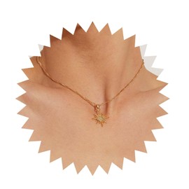 Yheakne Boho Starburst Pendant Necklace Gold Northstar Choker Necklace Vintage Crystal Star Collar Necklace Rhinestone Starburst Necklace Jewelry for Women