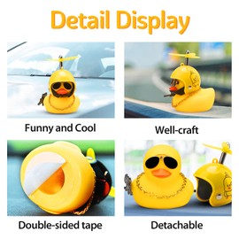 wonuu Rubber Duck Car Ornaments Cool Yellow Duck Car Dashboard Decorations Squeaky Glasses Duck with Propeller Helmet for Car ccessories Dashboard (Duckling-Yellow G)