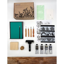 Xenolog Deluxe Block Printing kit - Premium lino Cutters, Linoleum Blocks for printmaking, Includes Printing Ink in 4 Colors, Brayer, baren, Basswood, Transfer Paper, Stencils, and Guide - Ideal Gift