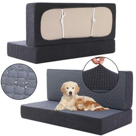 Buryeah 2 Set RV Dinette Cushion Covers Booth Set Furniture Protector for Sofa Seat Camper Car Couch, 2 Backrest and 2 Bench Cover(Dark Gray,Corn Grid and Polyester)