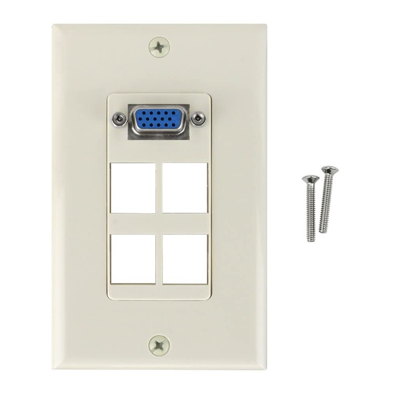 VGA and 4-Port Keystone Wall Plate, Light Almond