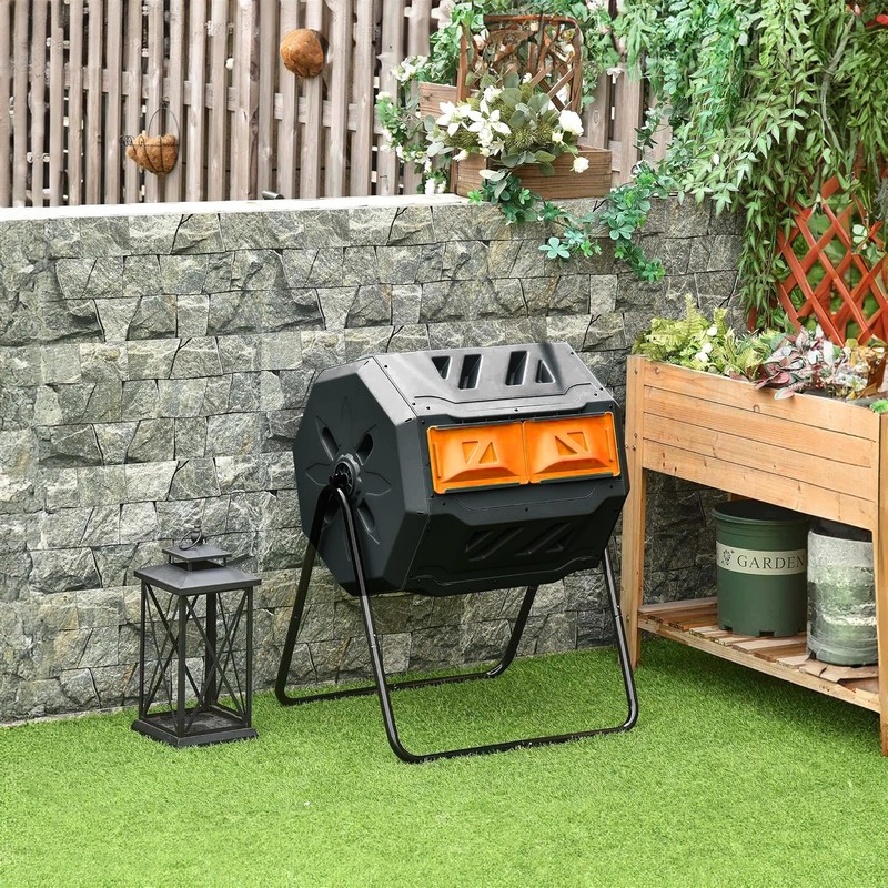 Hourleey Compost Bin Outdoor, 43 Gallon Dual Chamber Tumbling Composting