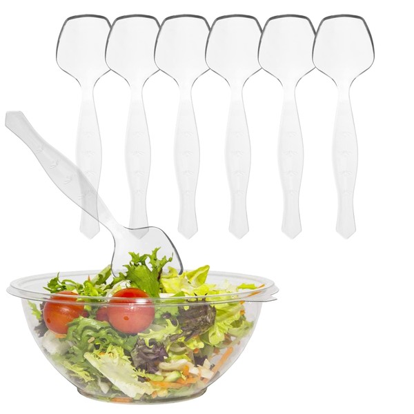 PARTY BARGAINS 8.7 Inches Plastic Serving Spoons, 6 Pack, Premium Quality & Heavy-Duty Clear Plastic Serving Spoon for Serving Salads, Buffets, & Food for Parties