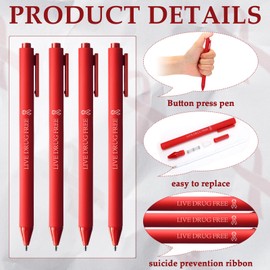 Cholemy 50 Pcs Red Ribbon Week Ballpoint Pens Live Drug Free Red Ribbon Awareness Pens Bulk Black Ink Retractable for Volunteer Fundraising Charity Event Party Favors Activity Supplies